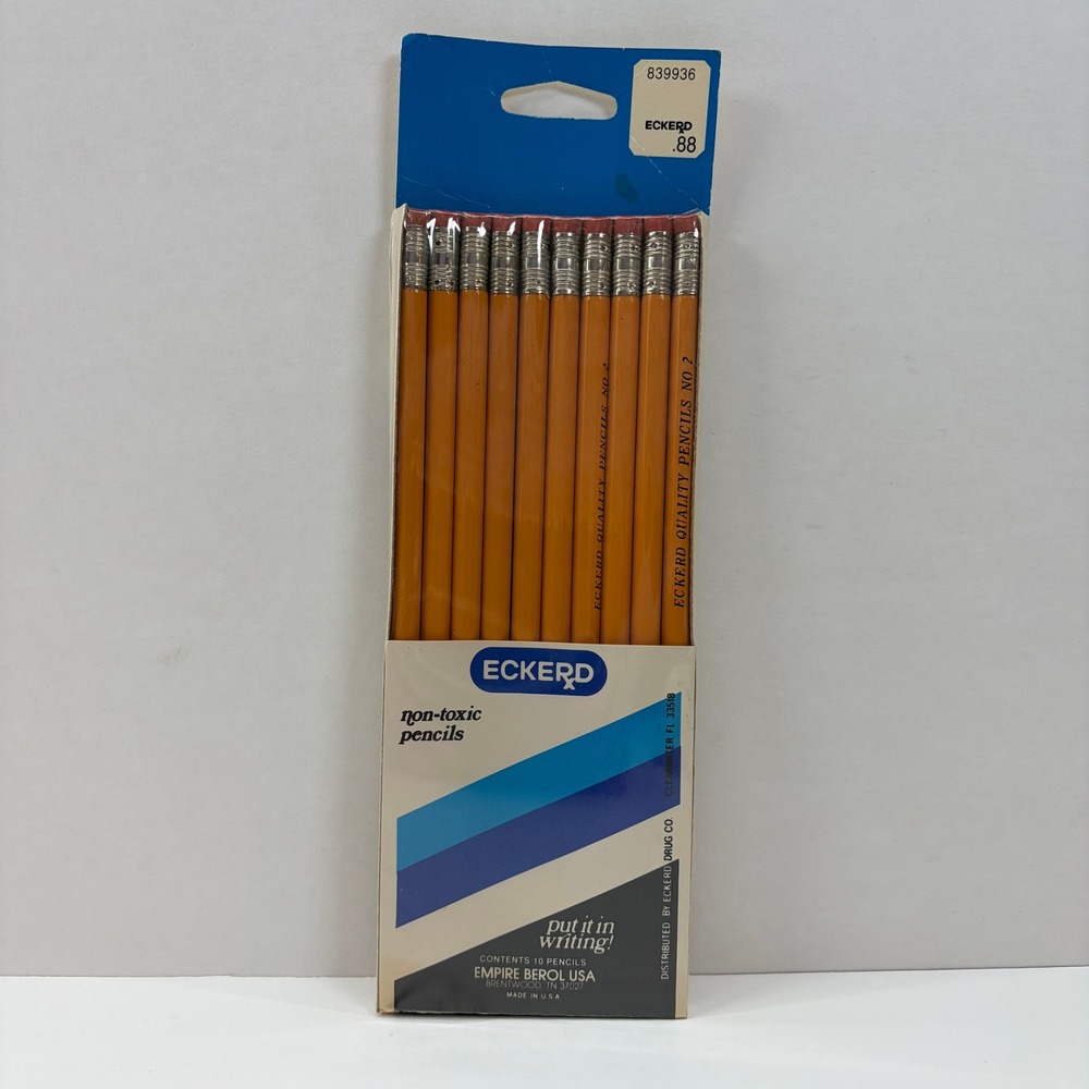 Vtg Eckerd Quality Pencils No 2 Empire Berol USA 10 Pack Yellow Finish 839936